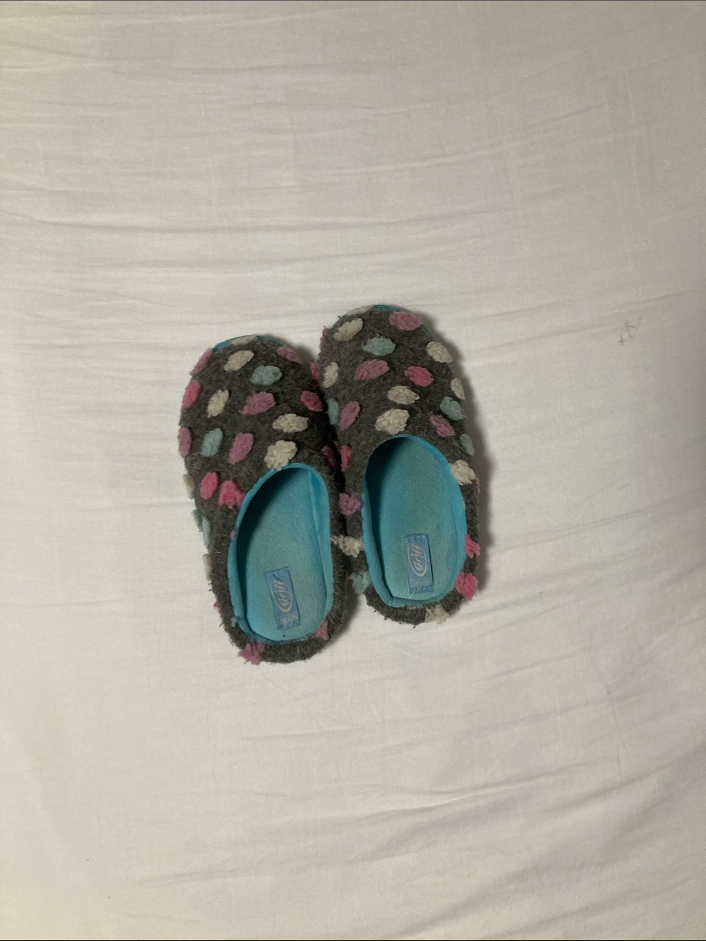 Circo Gray Kids Polka Dot Slip-On Slippers with Pink & Blue Dots
